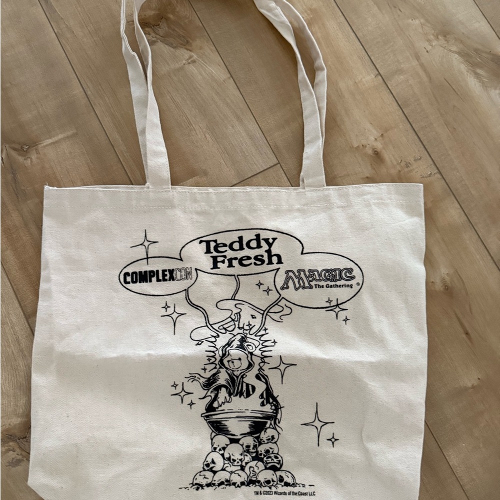 Teddy Fresh Cream Canvas Tote with Cartoon Design